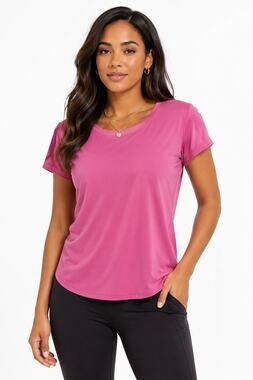 Susan Graver Weekend Essentials Women's Medium Pink Scoop Neck Short Sleeve Tee